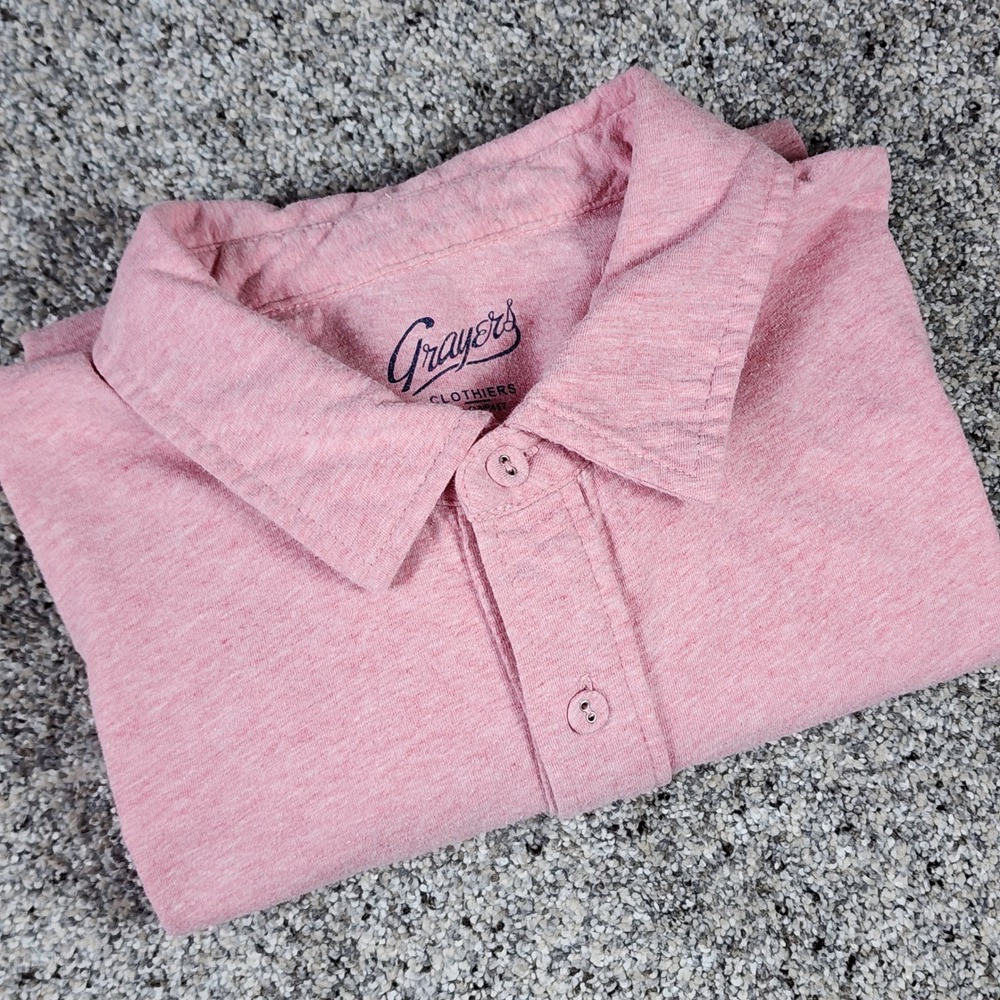Grayers Polo Shirt Mens Medium Pink Heathered Cotton Short Sleeve Excellent